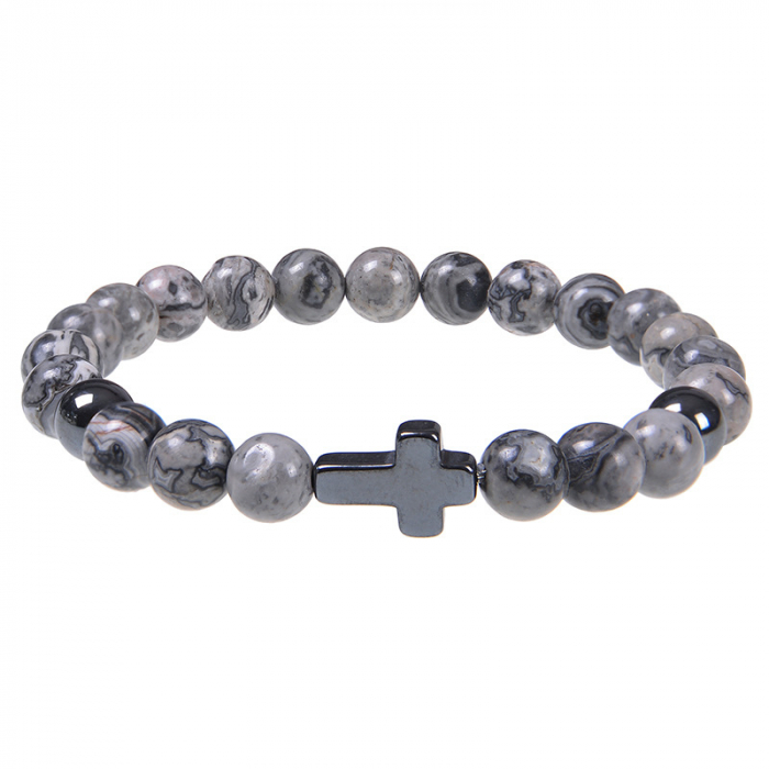 Bratara elastica cu pietre semipretioase si cruce BLA143 [6]
