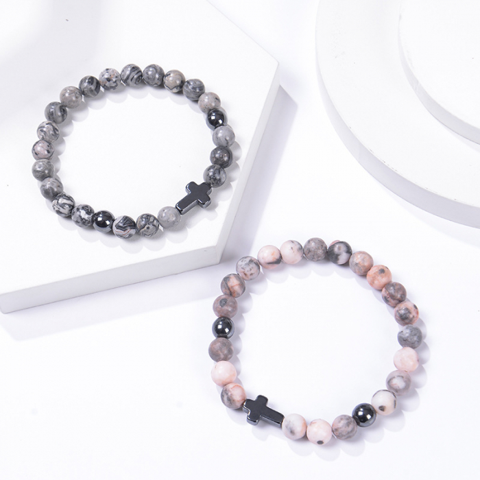 Bratara elastica cu pietre semipretioase si cruce BLA143 [4]