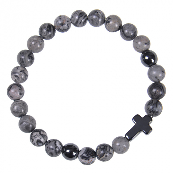 Bratara elastica cu pietre semipretioase si cruce BLA143 [2]