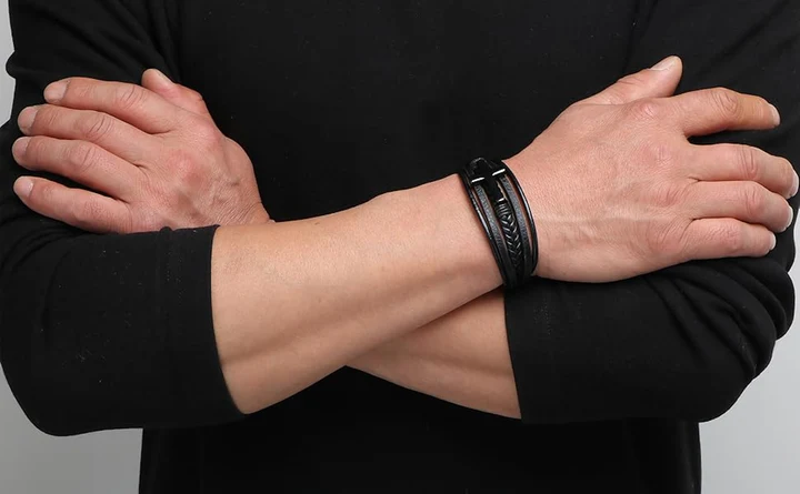 Bratara Faith cu cruce neagra din inox si piele naturala [7]