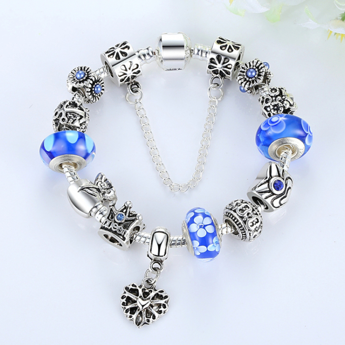 Bratara fantezie BeSpecial BSTF0001 placata cu argint, cu talismane cu flori si coroana de regina [4]