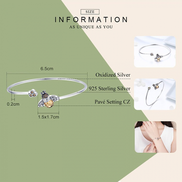 Bratara fixa din argint cu albinuta si fagure [4]