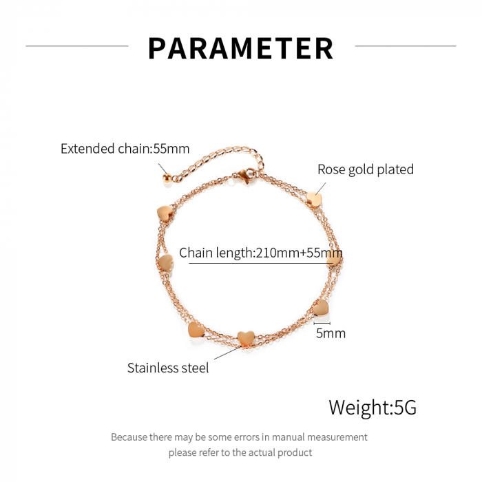 Bratara glezna dubla din inox cu inimioare [6]