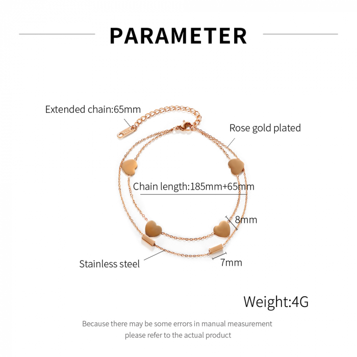 Bratara glezna dubla din inox cu inimioare [4]