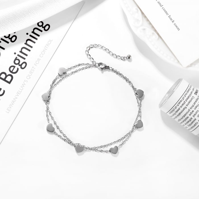 Bratara glezna dubla din inox cu inimioare [2]