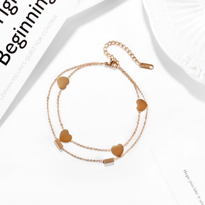 Bratara glezna dubla din inox cu inimioare [2]