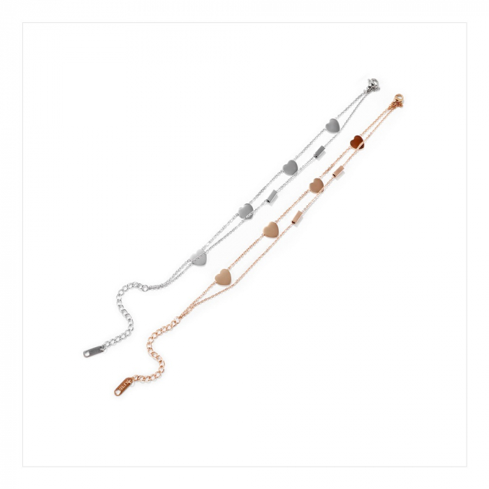 Bratara glezna dubla din inox cu inimioare [9]