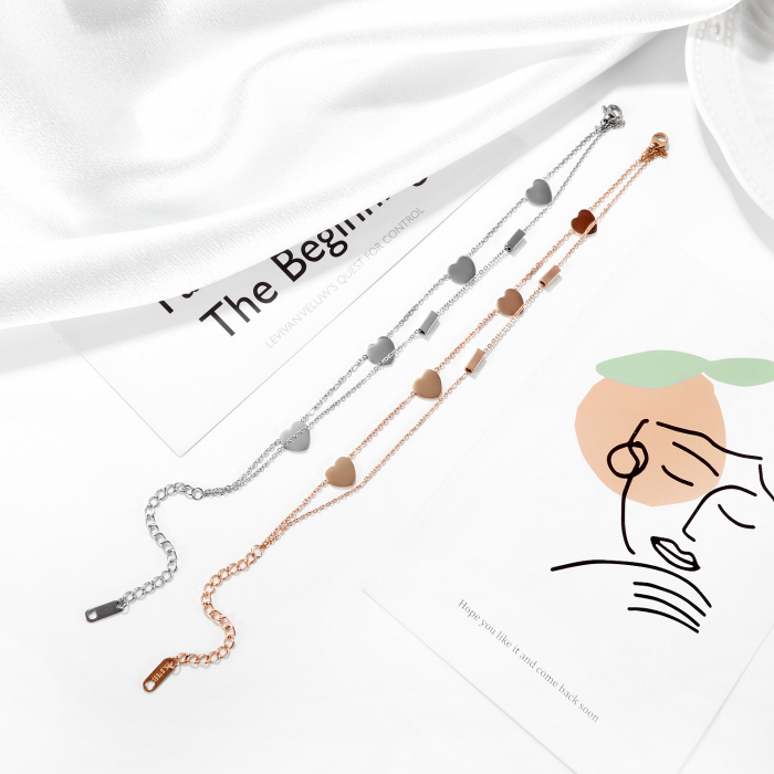 Bratara glezna dubla din inox cu inimioare [3]