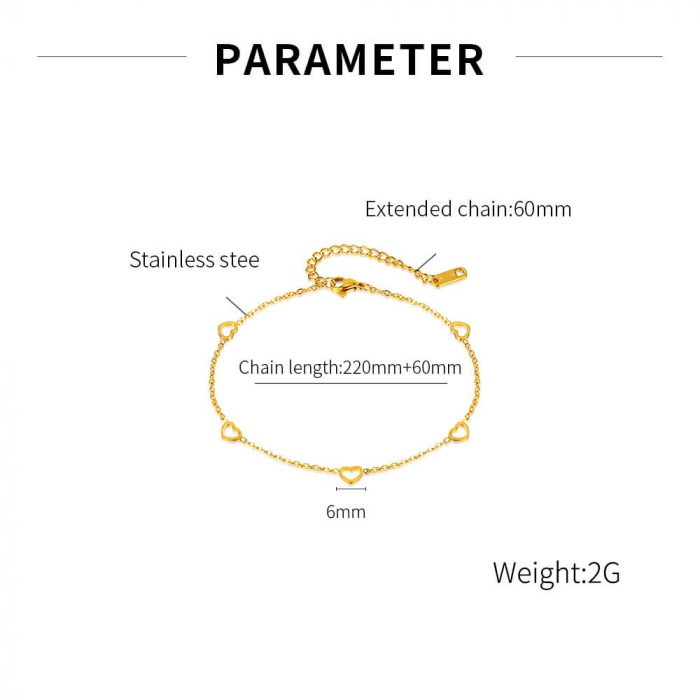 Bratara glezna inox auriu cu inimioare 28 cm [3]