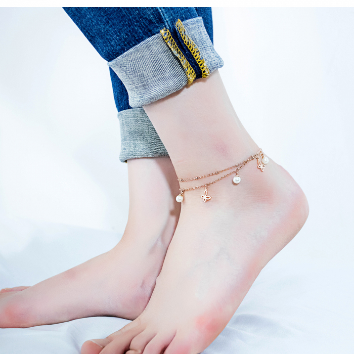 Bratara glezna inox cu fluturi si perlute [2]