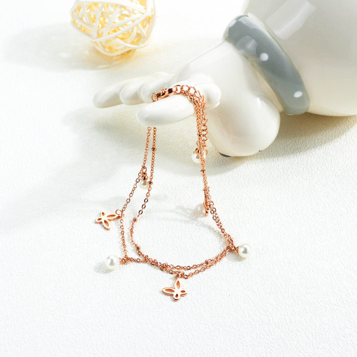 Bratara glezna inox cu fluturi si perlute [7]