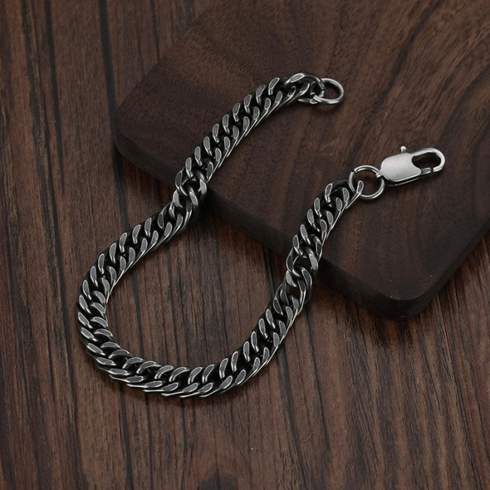 Bratara gri din inox antichizat cu lant plat de 8 mm [5]