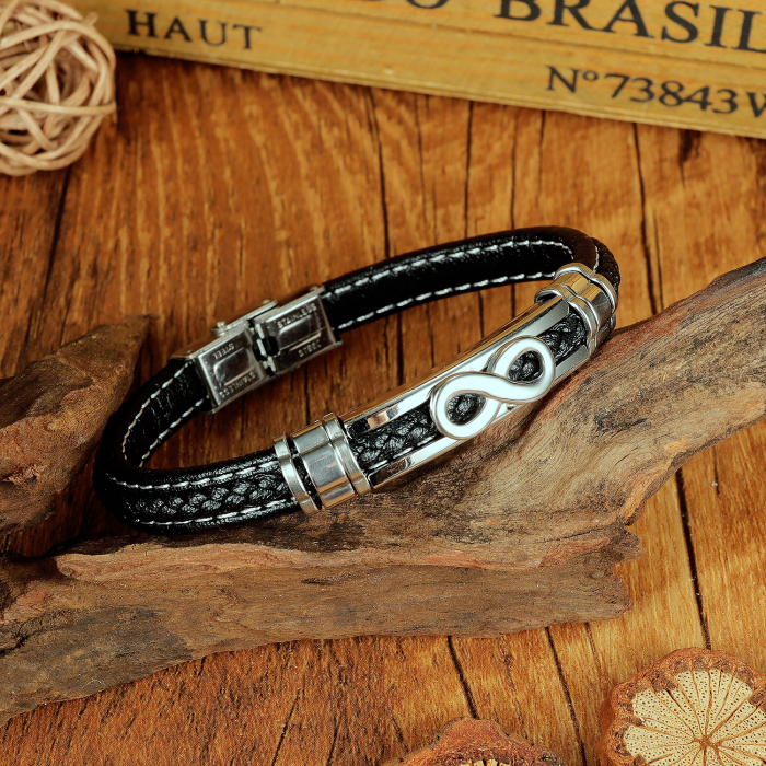 Bratara Infinity din inox si piele [4]