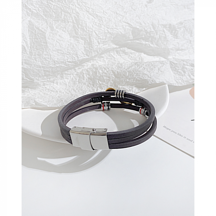 Bratara Infinity din inox si piele neagra cu drapelul Frantei [8]