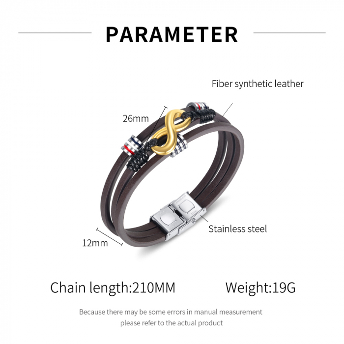 Bratara Infinity din inox si piele neagra cu drapelul Frantei [14]