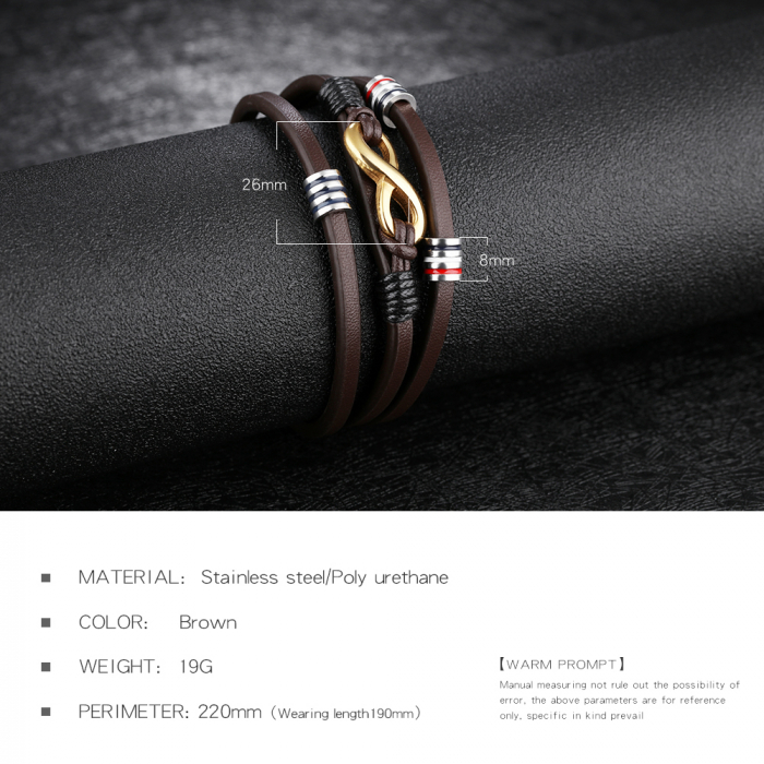 Bratara Infinity din inox si piele neagra cu drapelul Frantei [23]