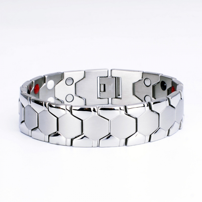 Bratara inox argintie cu magneti, turmalina, germaniu si anioni [4]