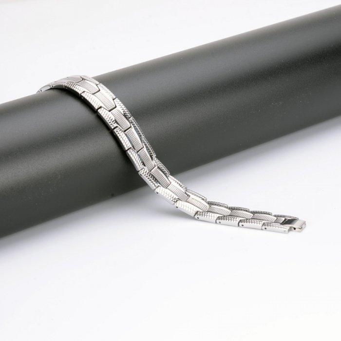 Bratara inox argintie cu magneti, turmalina, germaniu si anioni [5]