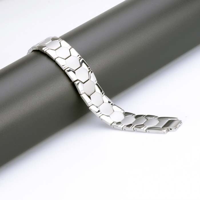 Bratara inox argintie cu magneti, turmalina, germaniu si anioni [3]