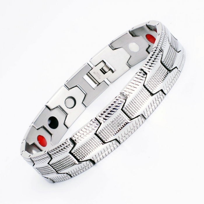 Bratara inox argintie cu magneti, turmalina, germaniu si anioni [7]