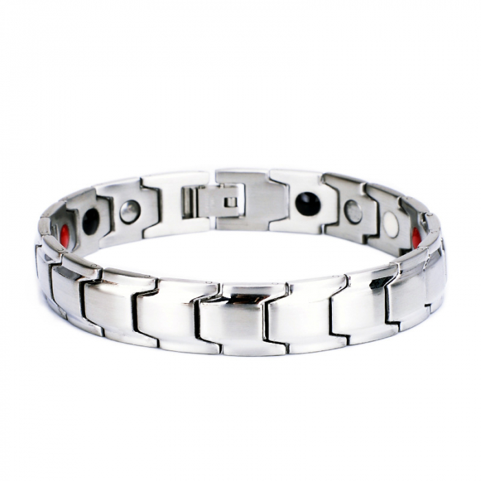 Bratara inox argintie cu magneti, turmalina, germaniu si anioni [6]