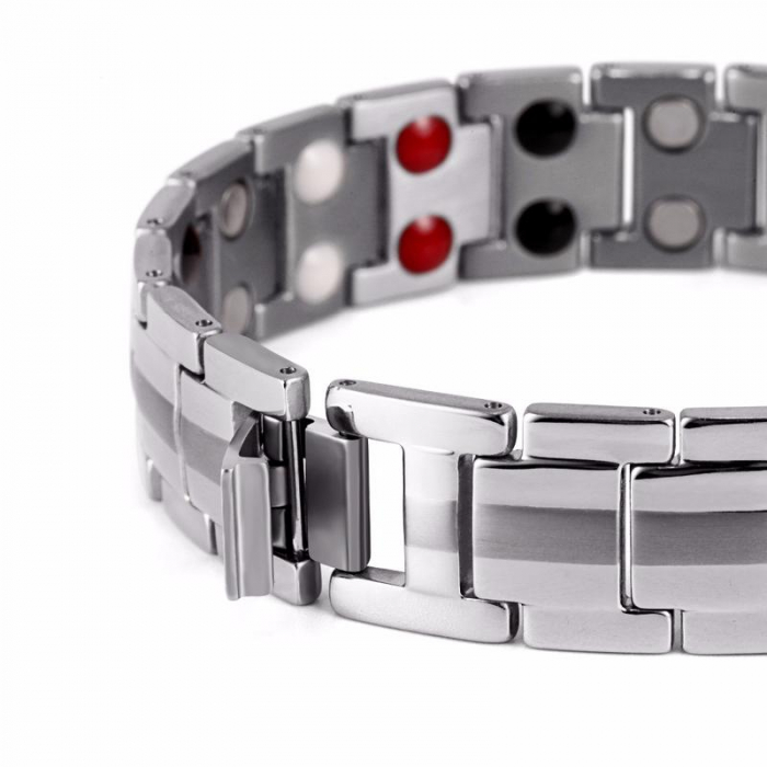 Bratara inox argintie cu magneti, turmalina, germaniu si anioni [8]