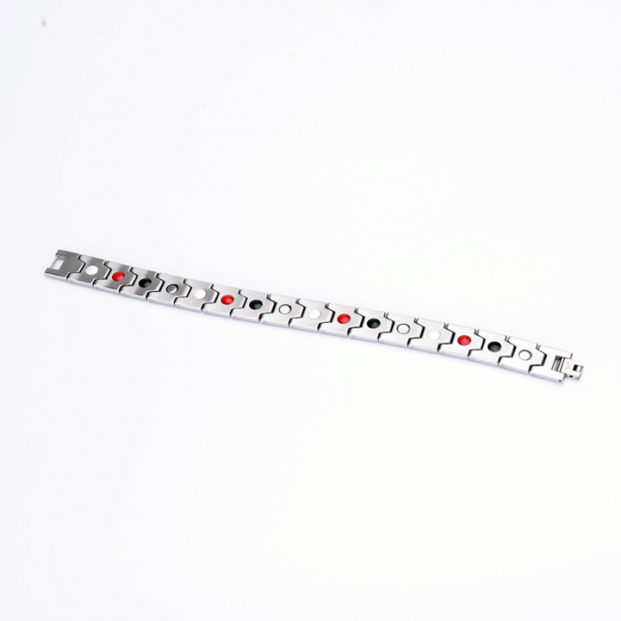 Bratara inox argintie cu magneti, turmalina, germaniu si anioni [3]
