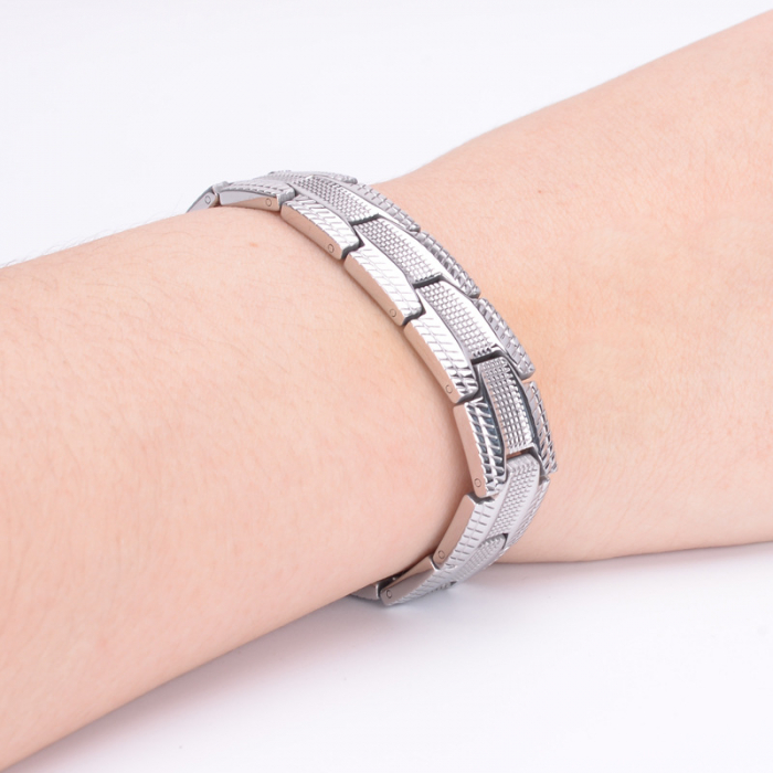 Bratara inox argintie cu magneti, turmalina, germaniu si anioni [2]