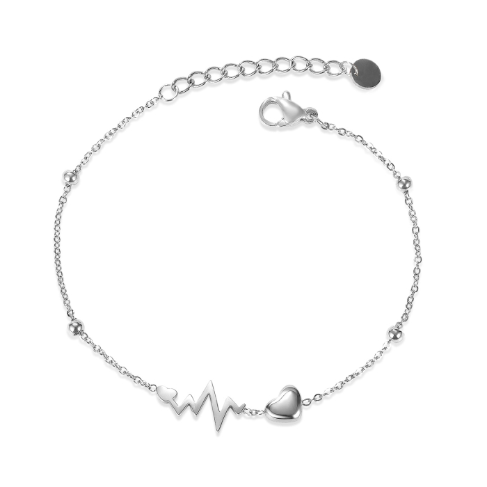 Bratara inox argintie cu simbol puls si inima – Energie si emotie pura [1]