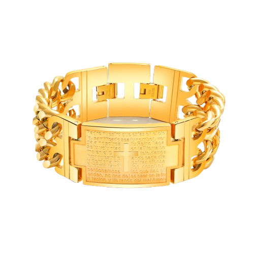 Bratara inox aurie cu cruce si rugaciune – Credinta si eleganta masculina [1]