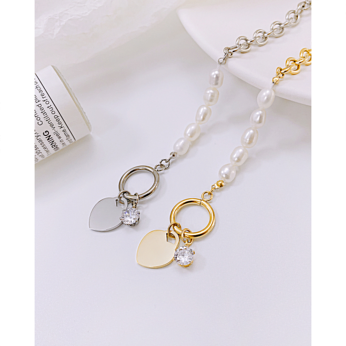 Bratara inox placata cu aur 18 k cu perle naturale si pandantiv inima – Eleganta si rafinament modern [8]