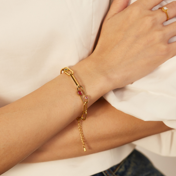 Bratara inox auriu Elegance cu zirconii colorate [7]