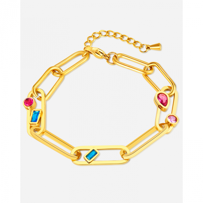 Bratara inox auriu Elegance cu zirconii colorate [12]