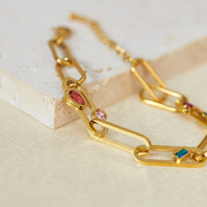 Bratara inox auriu Elegance cu zirconii colorate [4]