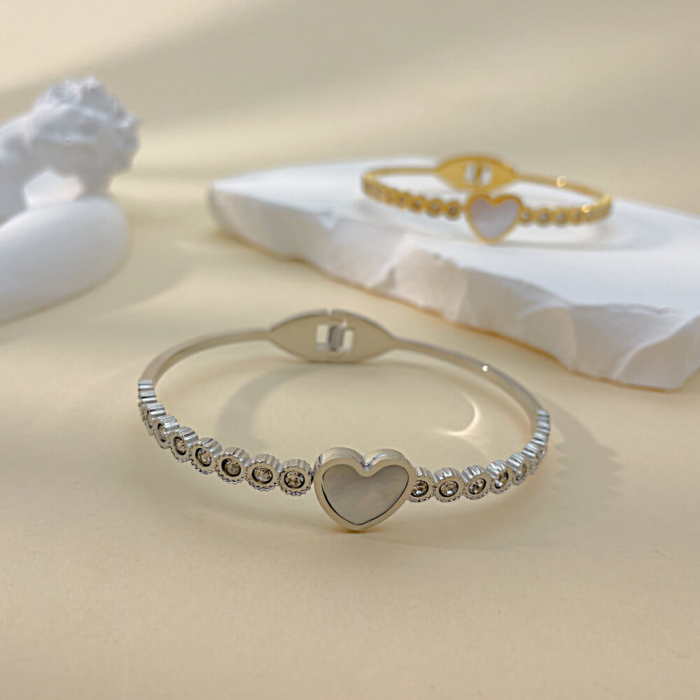 Bratara inox auriu inima cu abalone si zirconii [2]