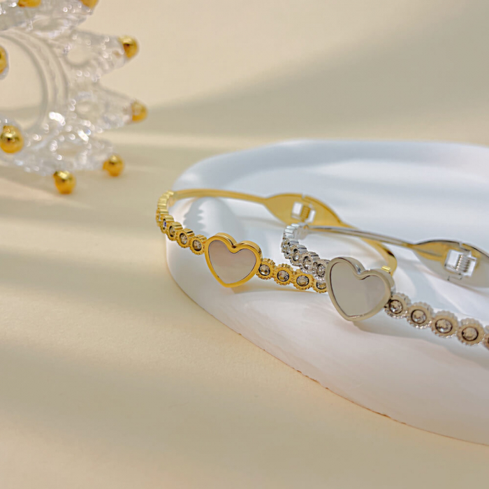 Bratara inox auriu inima cu abalone si zirconii [4]