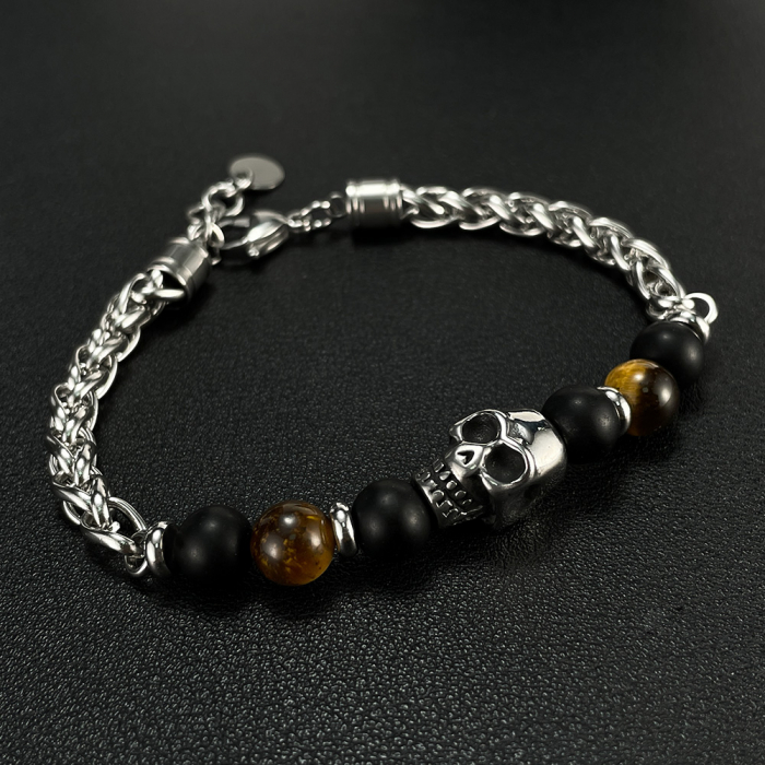 Bratara inox cu Ochi de Tigru si Craniu [11]