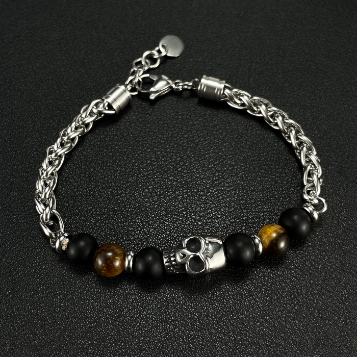 Bratara inox cu Ochi de Tigru si Craniu [3]