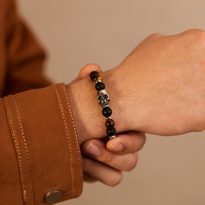 Bratara inox cu Ochi de Tigru si Craniu [10]