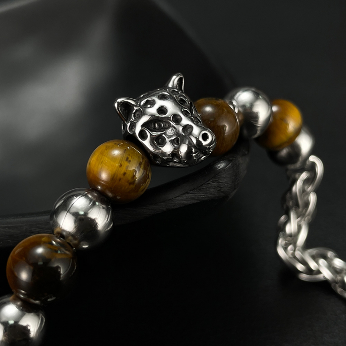 Bratara inox cu Ochi de Tigru si Cap de Leopard [10]