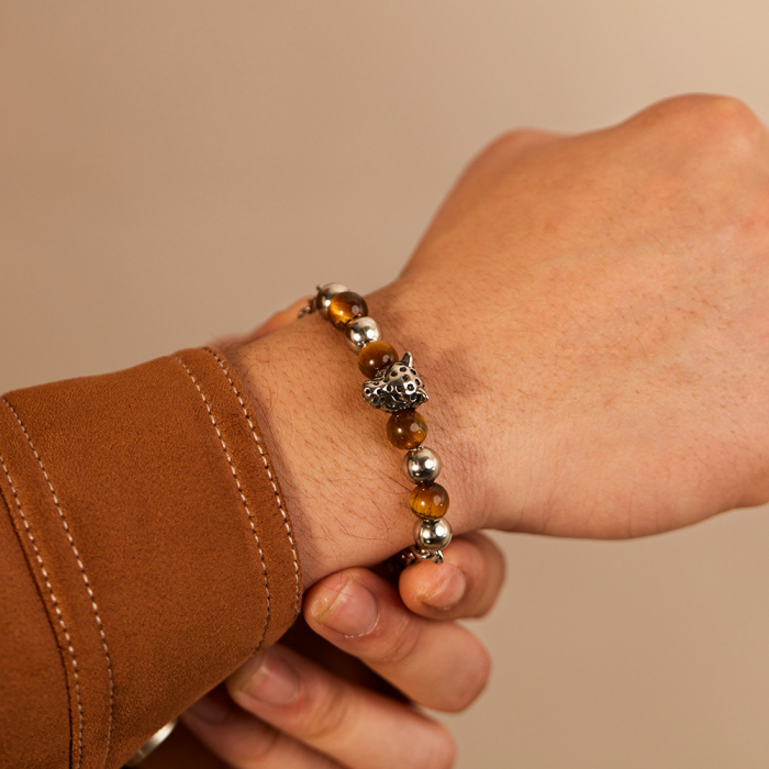 Bratara inox cu Ochi de Tigru si Cap de Leopard [11]