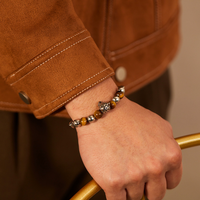 Bratara inox cu Ochi de Tigru si Cap de Leopard [8]