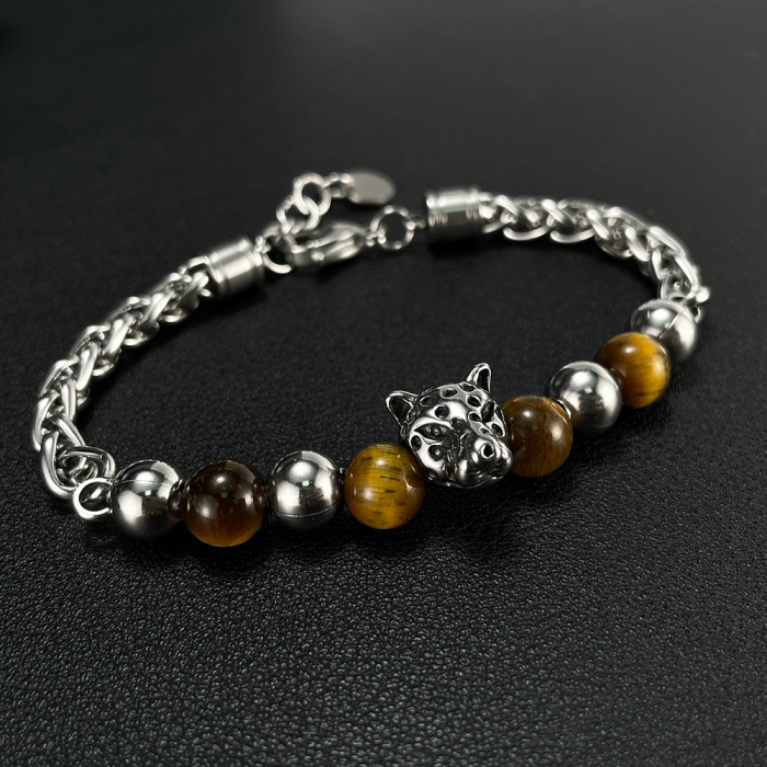 Bratara inox cu Ochi de Tigru si Cap de Leopard [7]