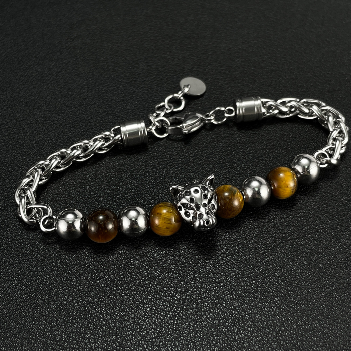 Bratara inox cu Ochi de Tigru si Cap de Leopard [3]