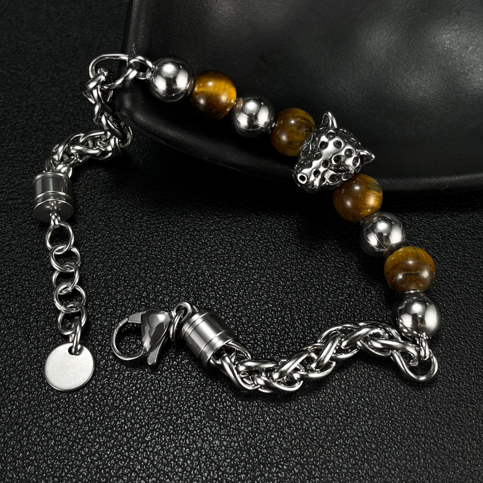 Bratara inox cu Ochi de Tigru si Cap de Leopard [5]