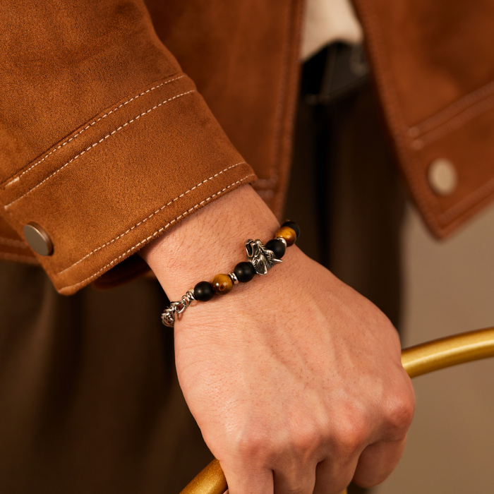 Bratara inox cu Ochi de Tigru si Cap de Lup [4]