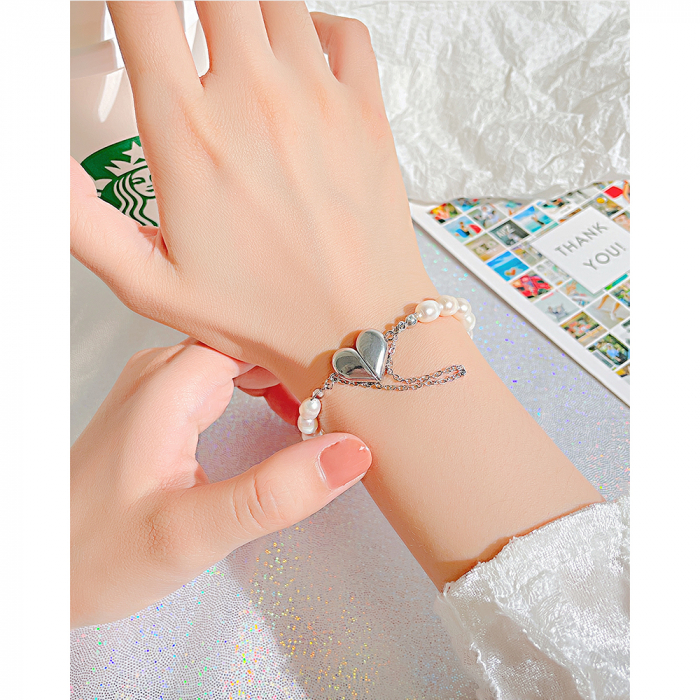 Bratara inox cu perle si inimioare [7]