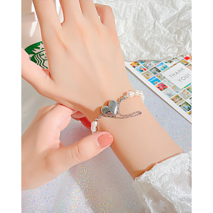 Bratara inox cu perle si inimioare [3]