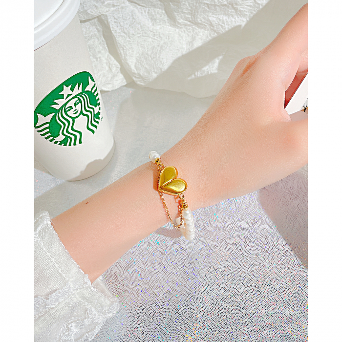 Bratara inox cu perle si inimioare [2]