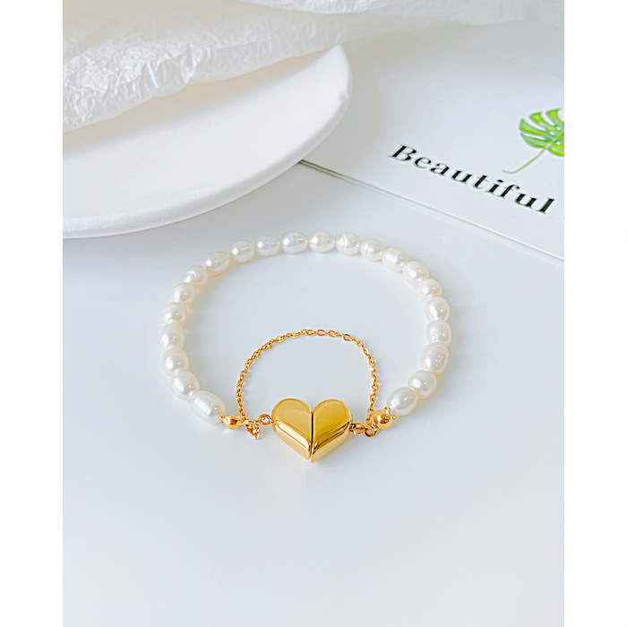 Bratara inox cu perle si inimioare [5]